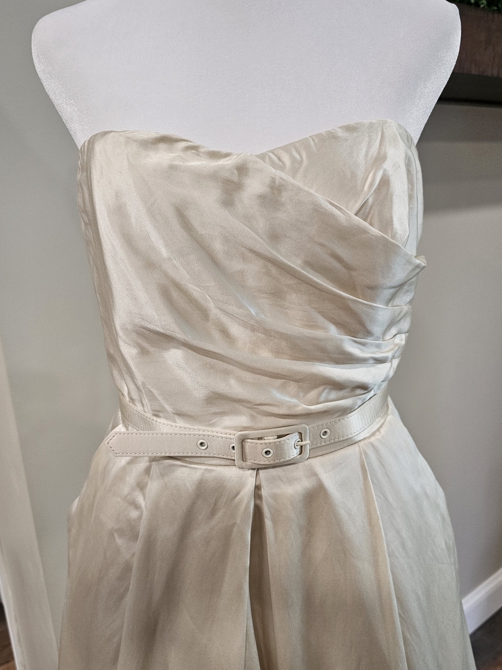 Strapless Champagne Silk Gown with Pockets | Size 8 - Picture 4 of 6
